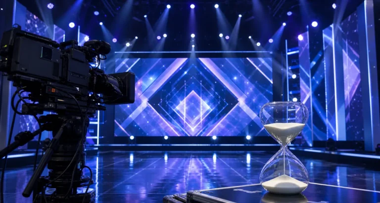 K-pop music show stage representing SBS Inkigayo broadcast pause