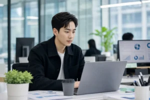 Former K-pop idol balancing entertainment work with a marketing office internship