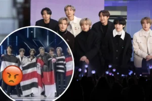 Editorial image representing a K-pop broadcast controversy involving BTS and online fan debate