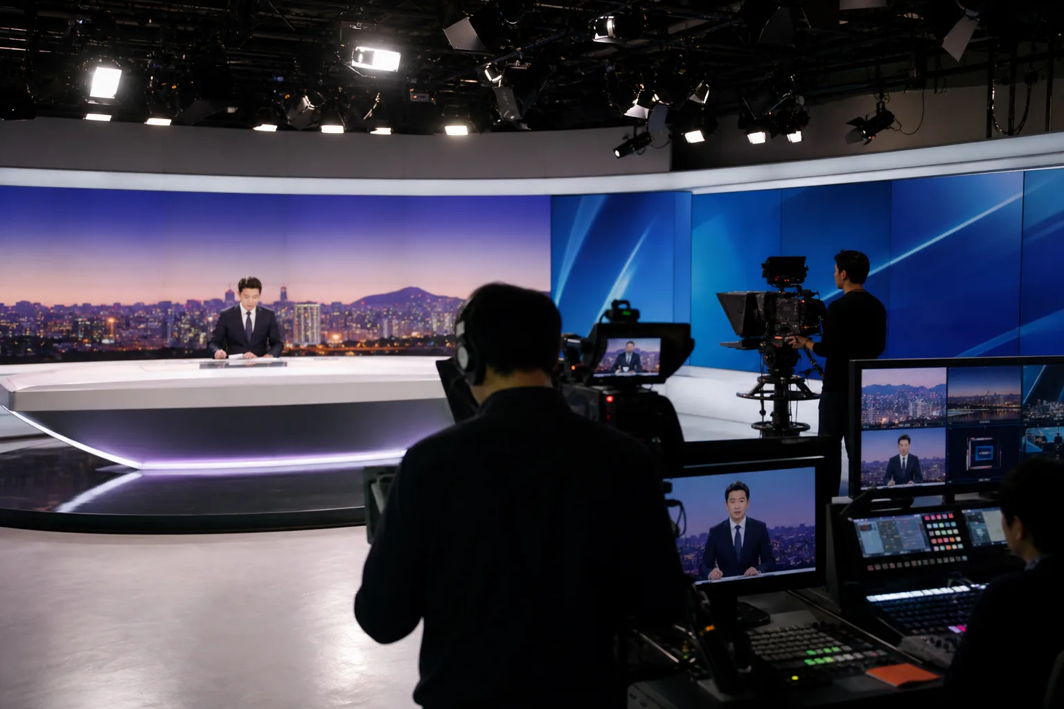 Editorial image of a broadcast control room during a media company restructuring process