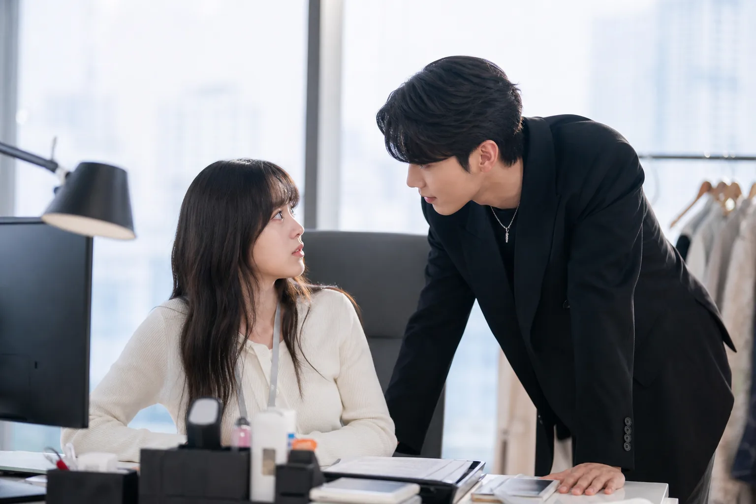 Korean drama office romance concept with idol fame and workplace ambition