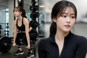 Editorial image of a modern fitness studio representing AKMU Suhyun's training routine