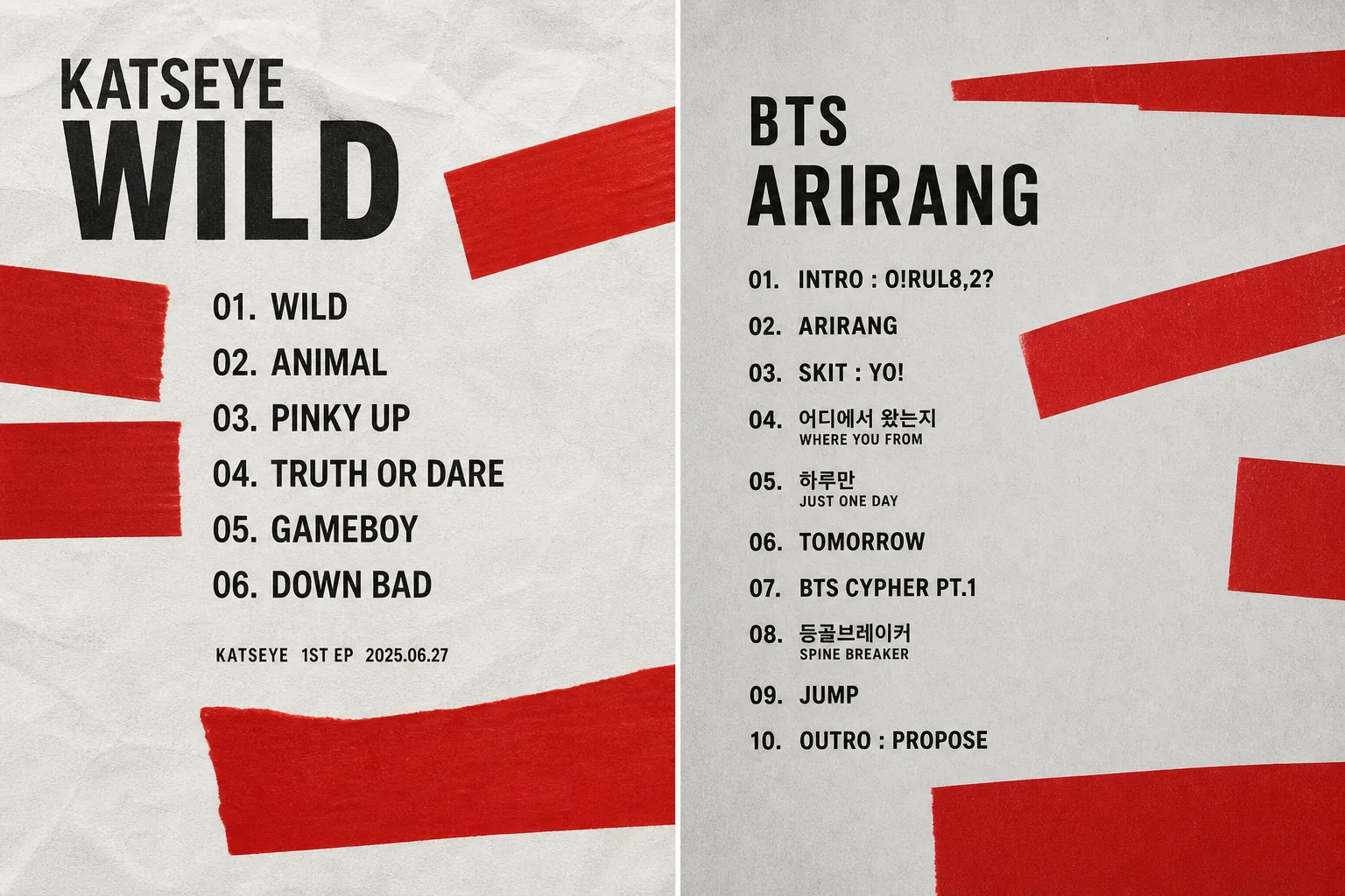 K-pop album tracklist design debate involving KATSEYE and BTS