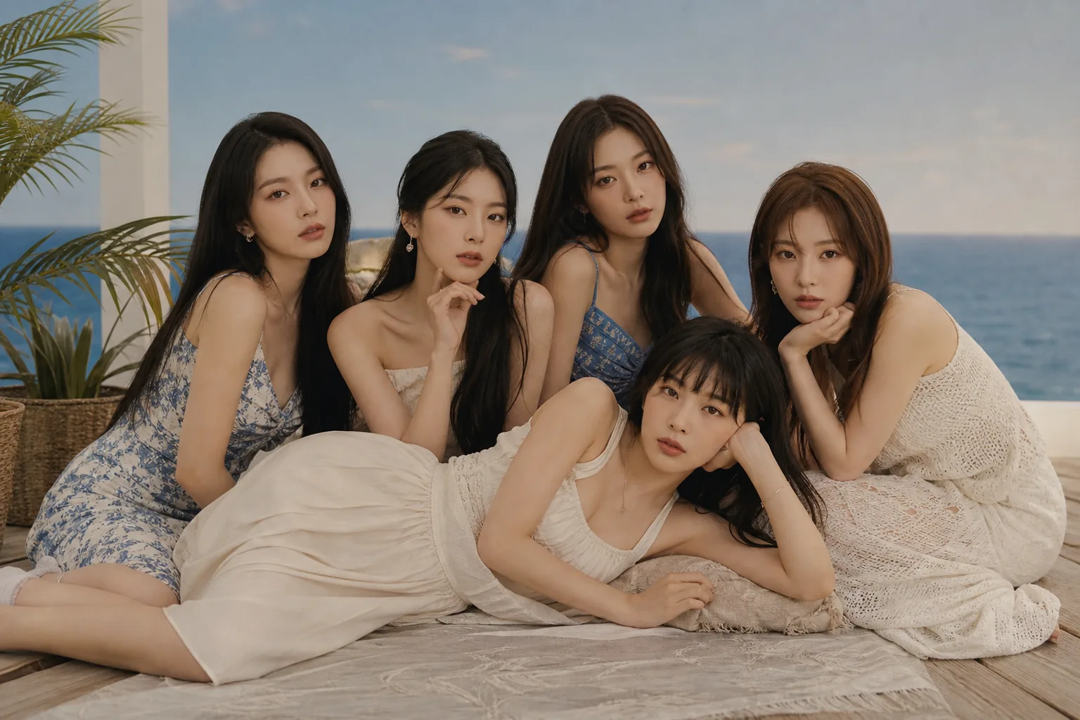 K-pop recording studio visual with summer-toned instruments and layered vocal production
