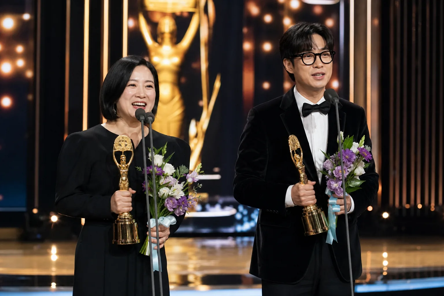Modern Korean entertainment award stage representing variety and rising stars