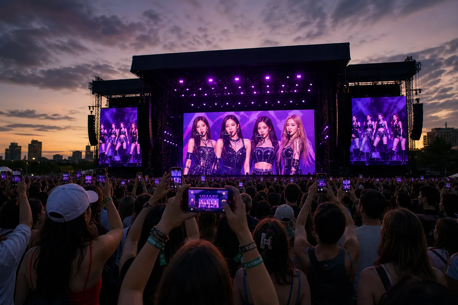 Concert viewers streaming a live outdoor music performance at home
