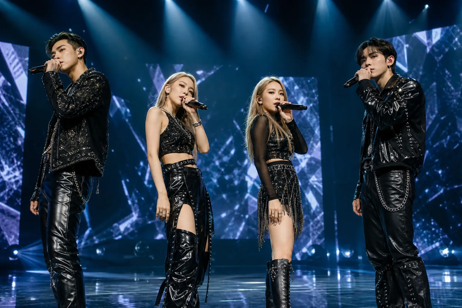 Editorial visualization of a K-pop concert stage before an international tour