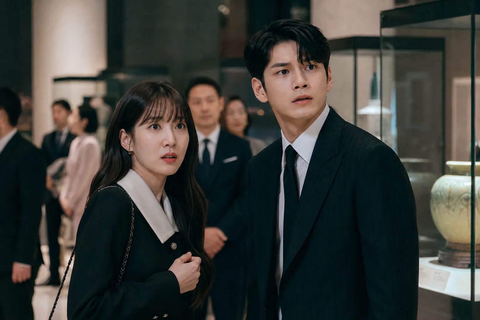 Museum gallery scene inspired by a Korean historical ghost mystery