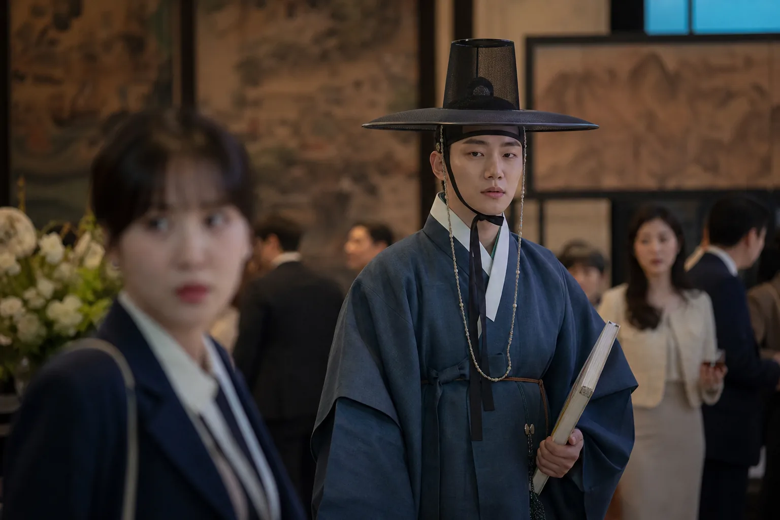 Atmospheric Korean historical ghost drama scene with hanbok