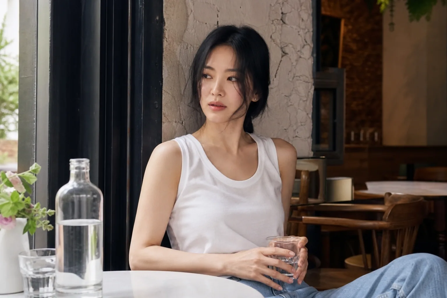 Minimalist summer evening style in a city setting