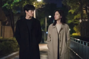 Editorial illustration of a Korean drama late-night conversation