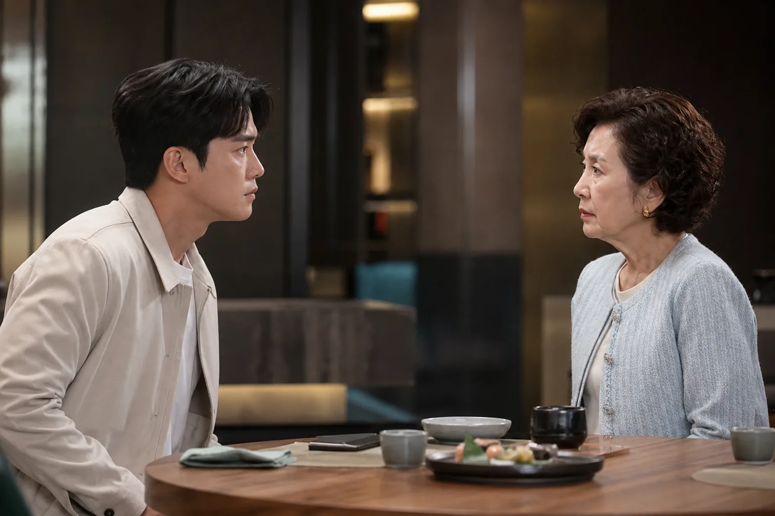 Korean drama son confronting his mother over romance