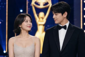 Elegant Korean drama awards ceremony with a spotlighted stage