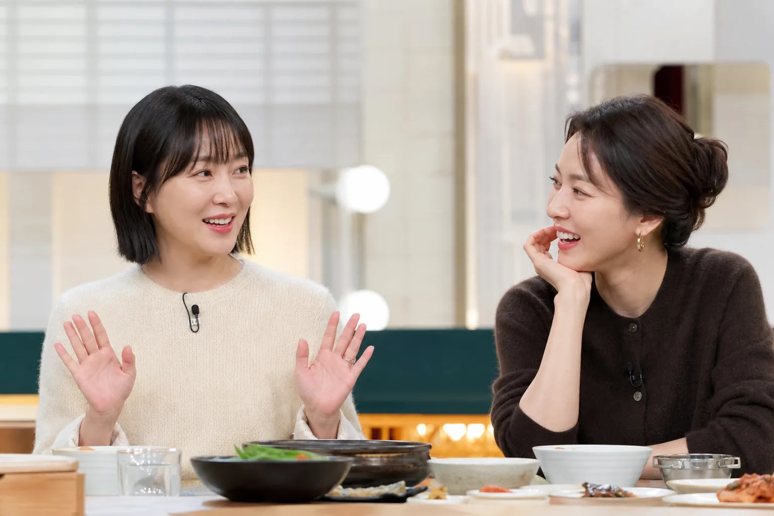 Korean television studio dining table set for a candid conversation
