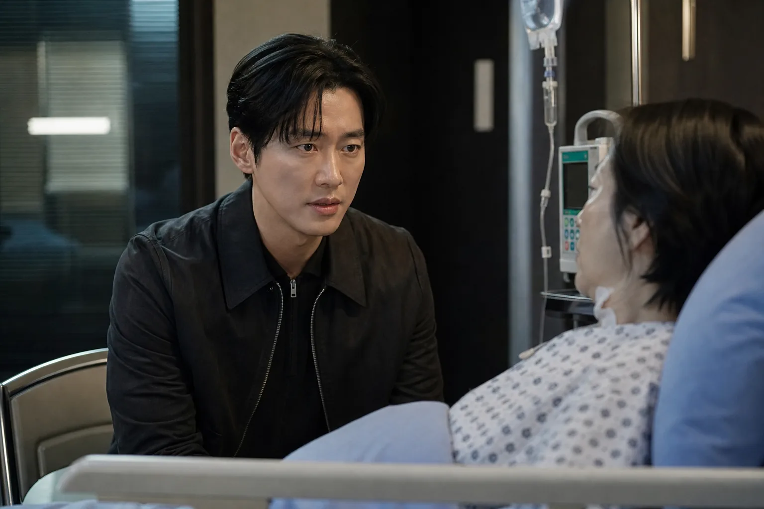 Dramatic thriller-style face-off between an investigator and a nervous suspect