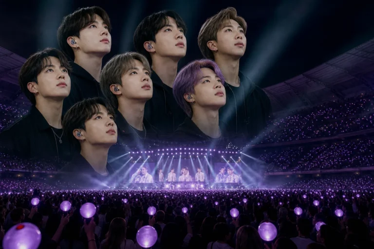 Concert stage lights representing BTS music gaining renewed attention