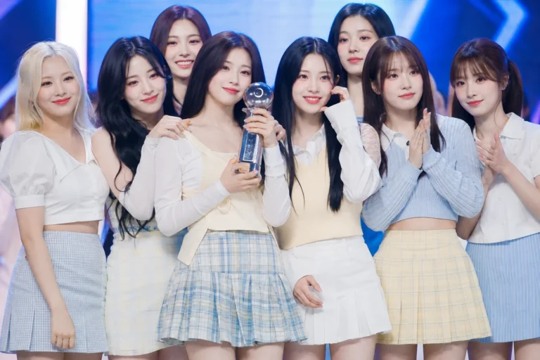 Editorial image representing fromis_9 celebrating a K-pop music show win