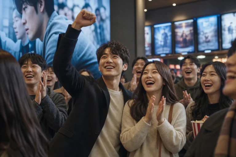 Cinematic Korean film premiere scene representing HOPE's box-office milestone