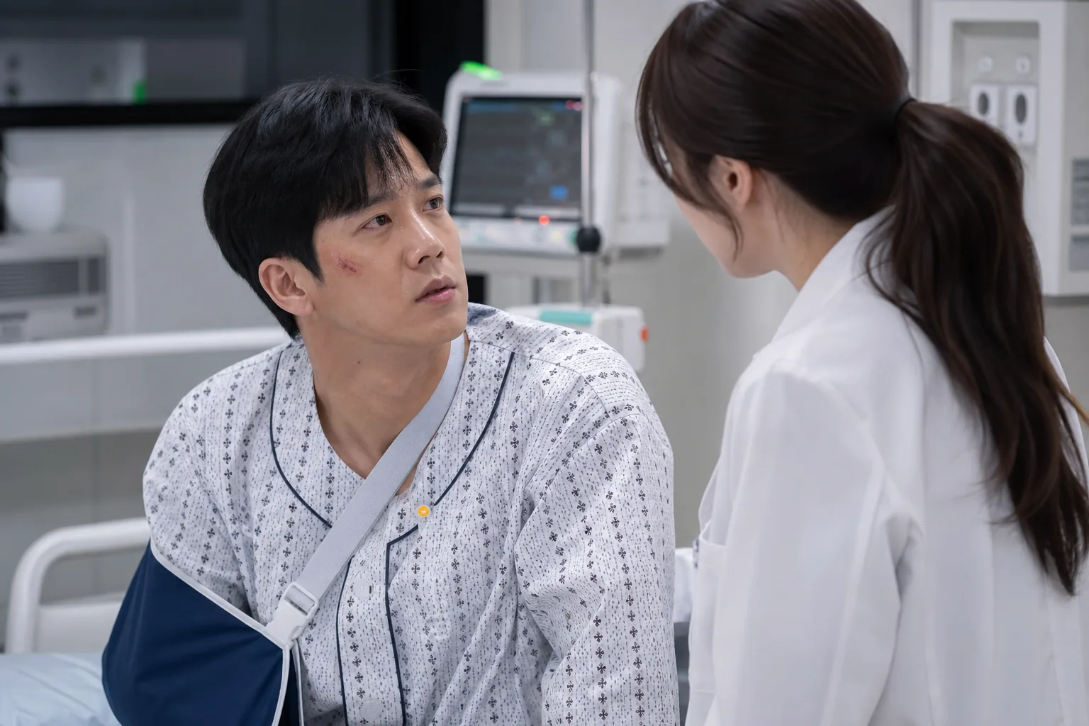 K-drama inspired hospital corridor scene representing an urgent reunion