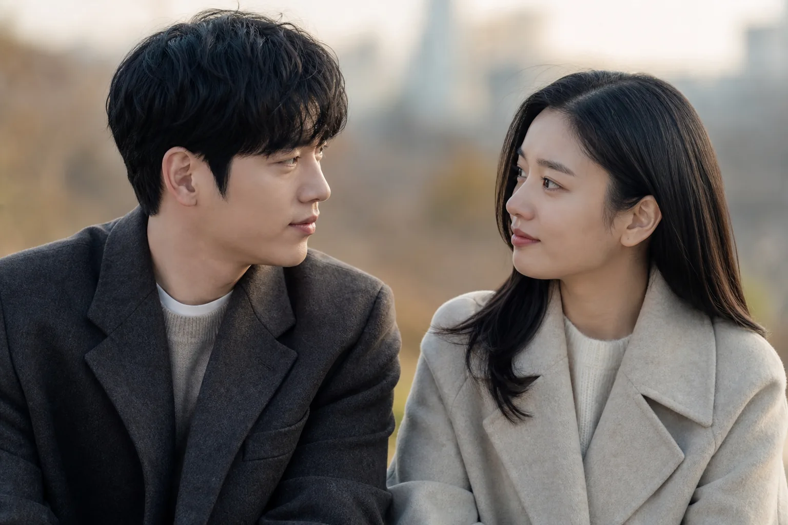 Thoughtful Korean couple facing relationship uncertainty