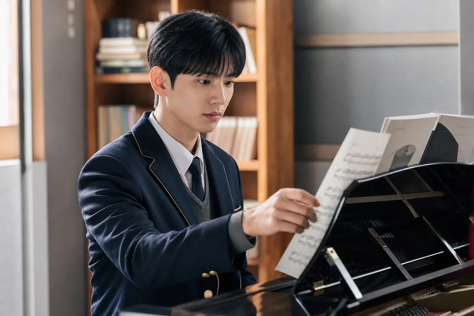Young piano students rehearsing together in an arts high school practice room