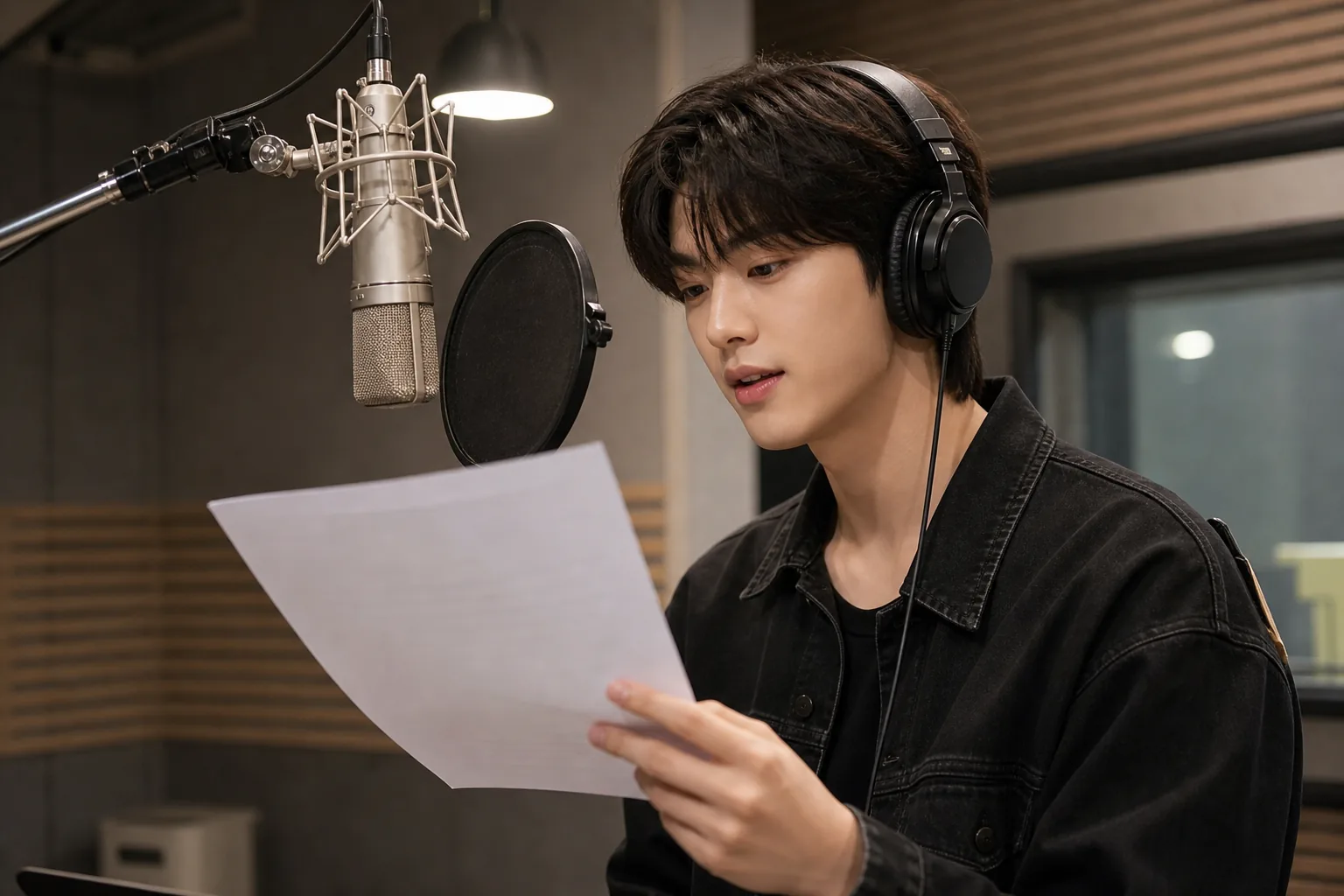 Korean actor preparing for a scene under studio lights