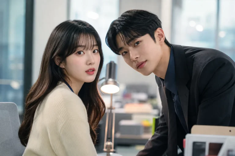 Editorial K-drama image representing the workplace romance premise of My Bias My Boss