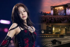 Editorial concert image representing Jennie’s summer festival season and upcoming break