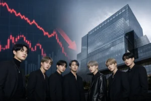 Modern Seoul business district representing HYBE's entertainment industry market outlook