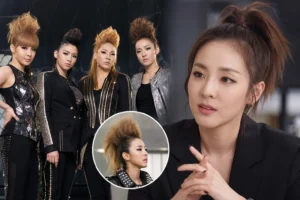 Editorial image representing a bold K-pop stage hairstyle and performance era