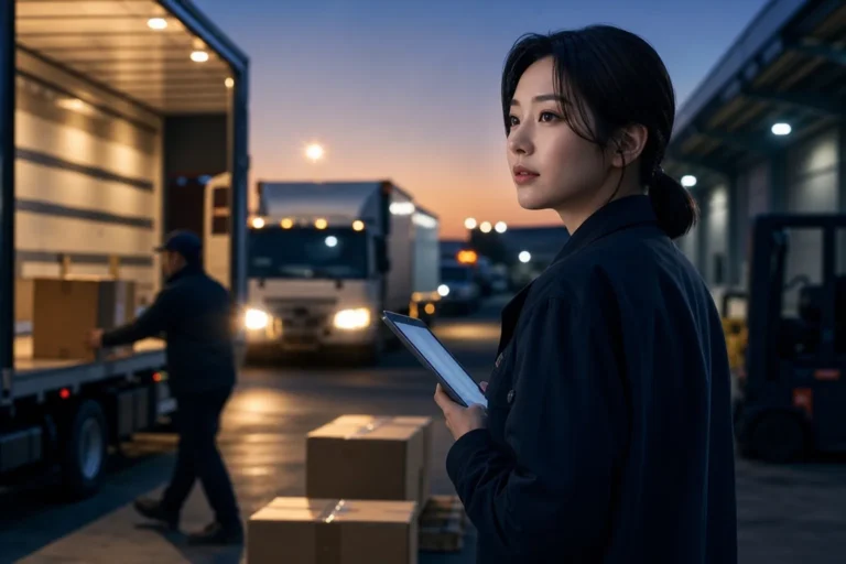 Editorial image representing an overnight logistics shift and early morning routine