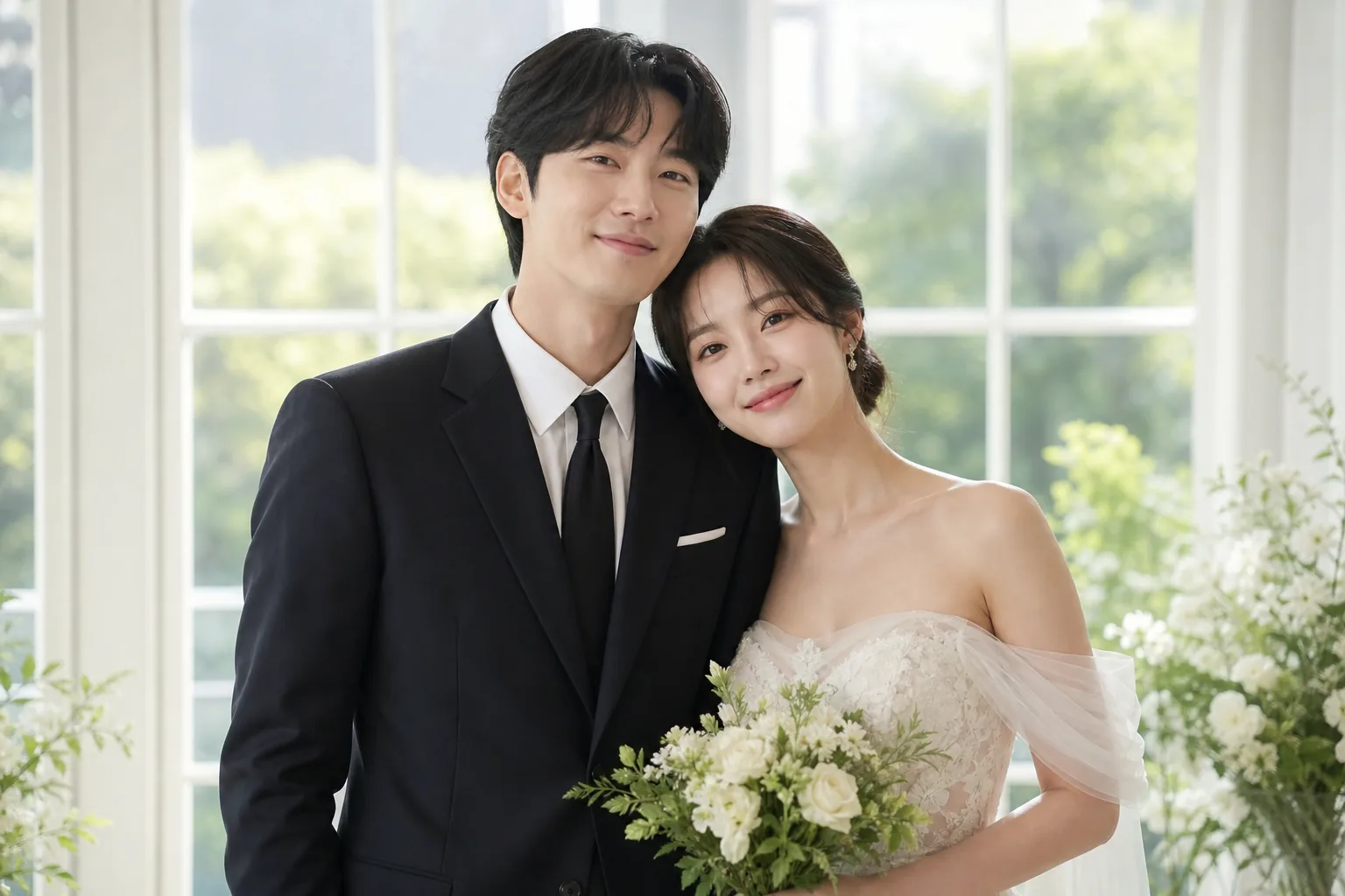 Warm wedding stationery and flowers representing Kang Kyun Sung’s personal announcement