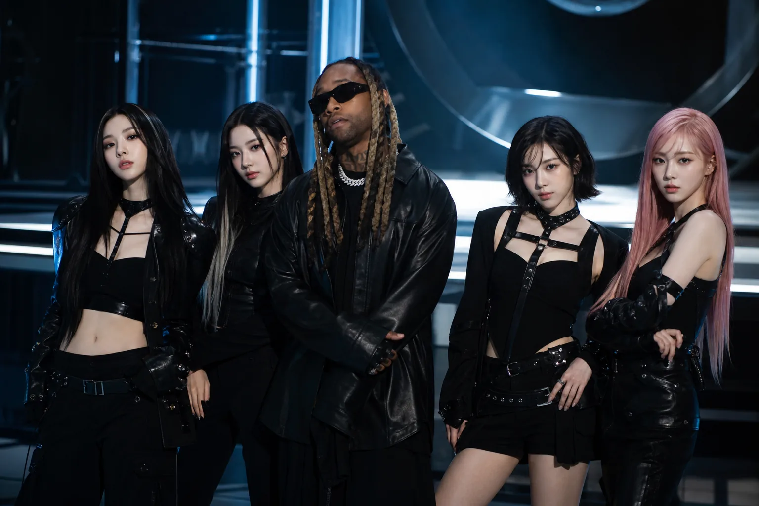 Editorial image representing a global K-pop collaboration in a recording studio