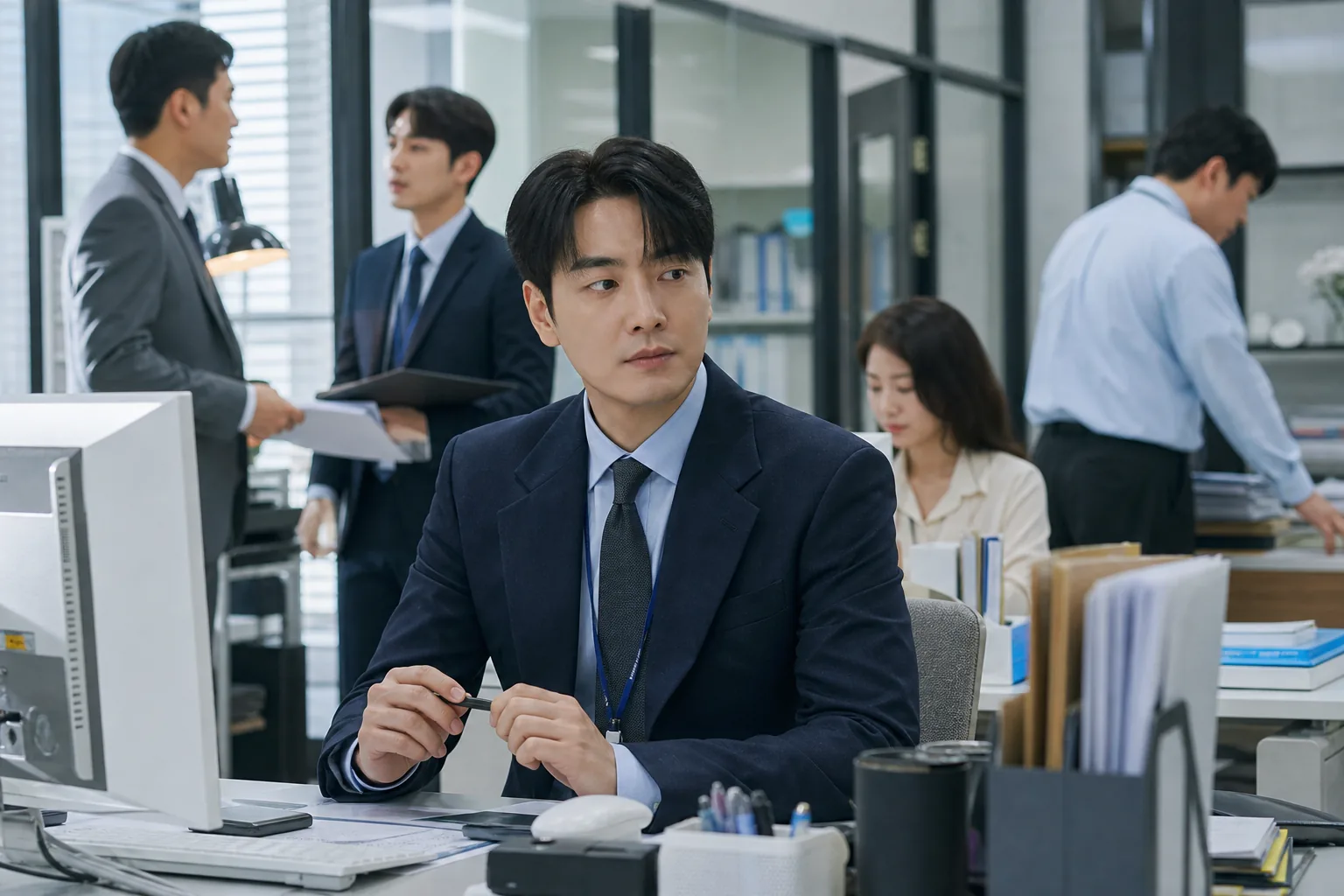 Sales team collaborating in a contemporary Korean office
