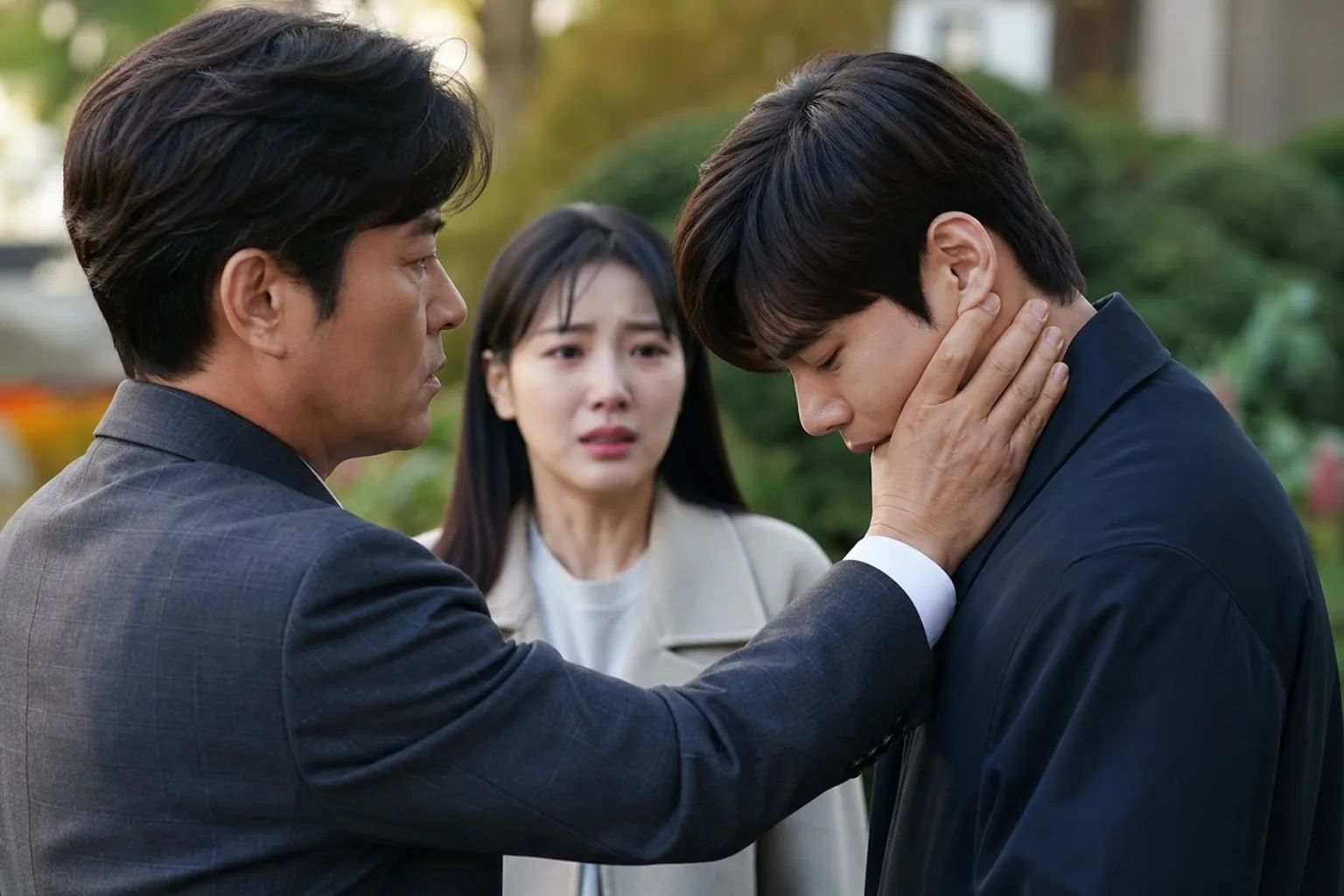 A tense family confrontation in a Korean drama setting