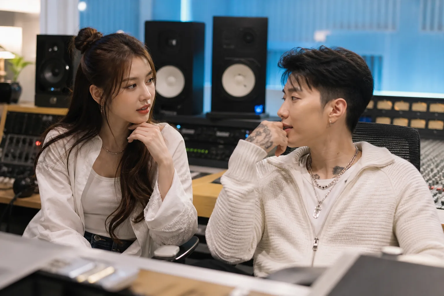 K-pop recording studio scene representing a pop collaboration