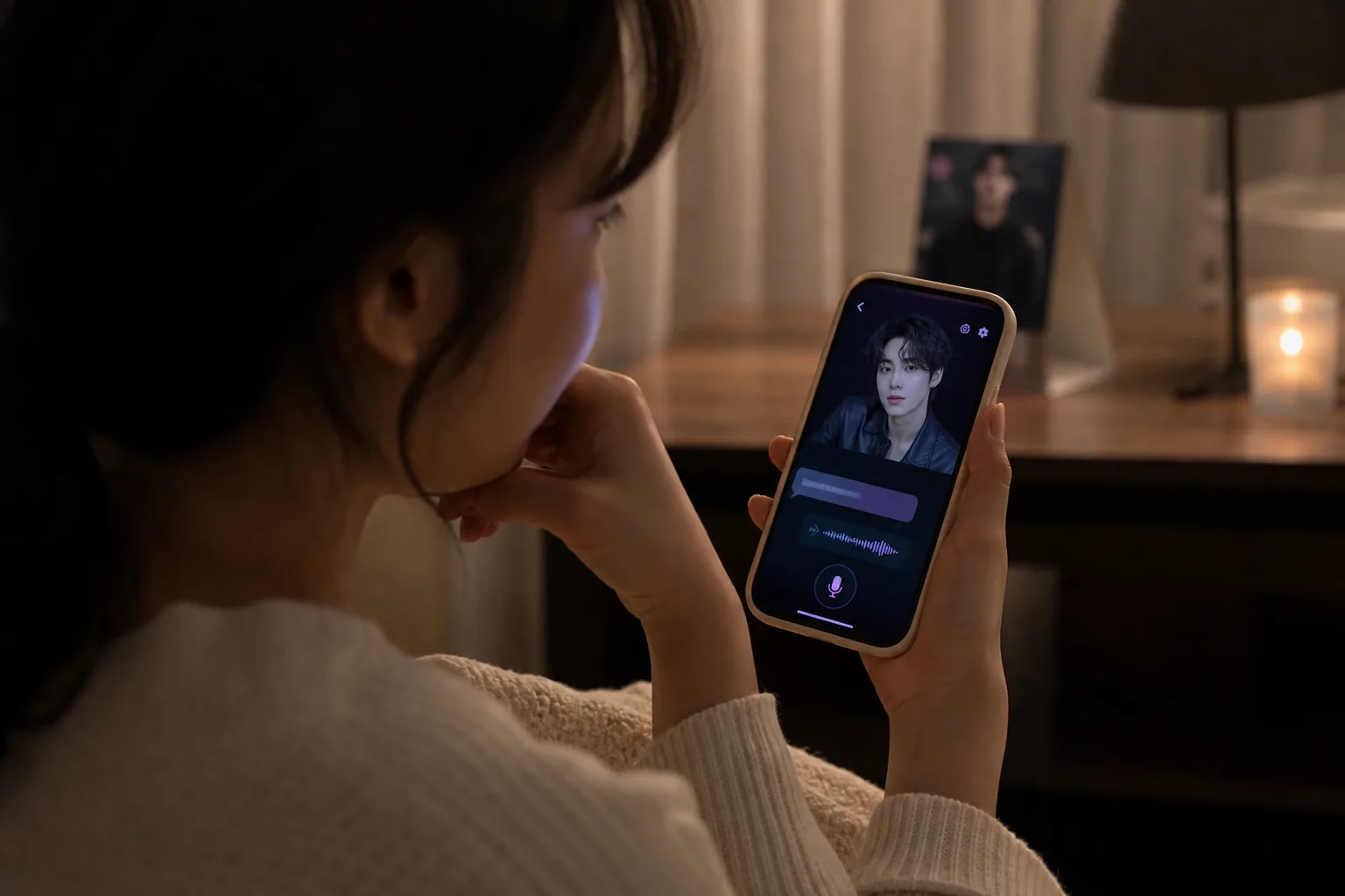 Person considering a private chat interface on a smartphone