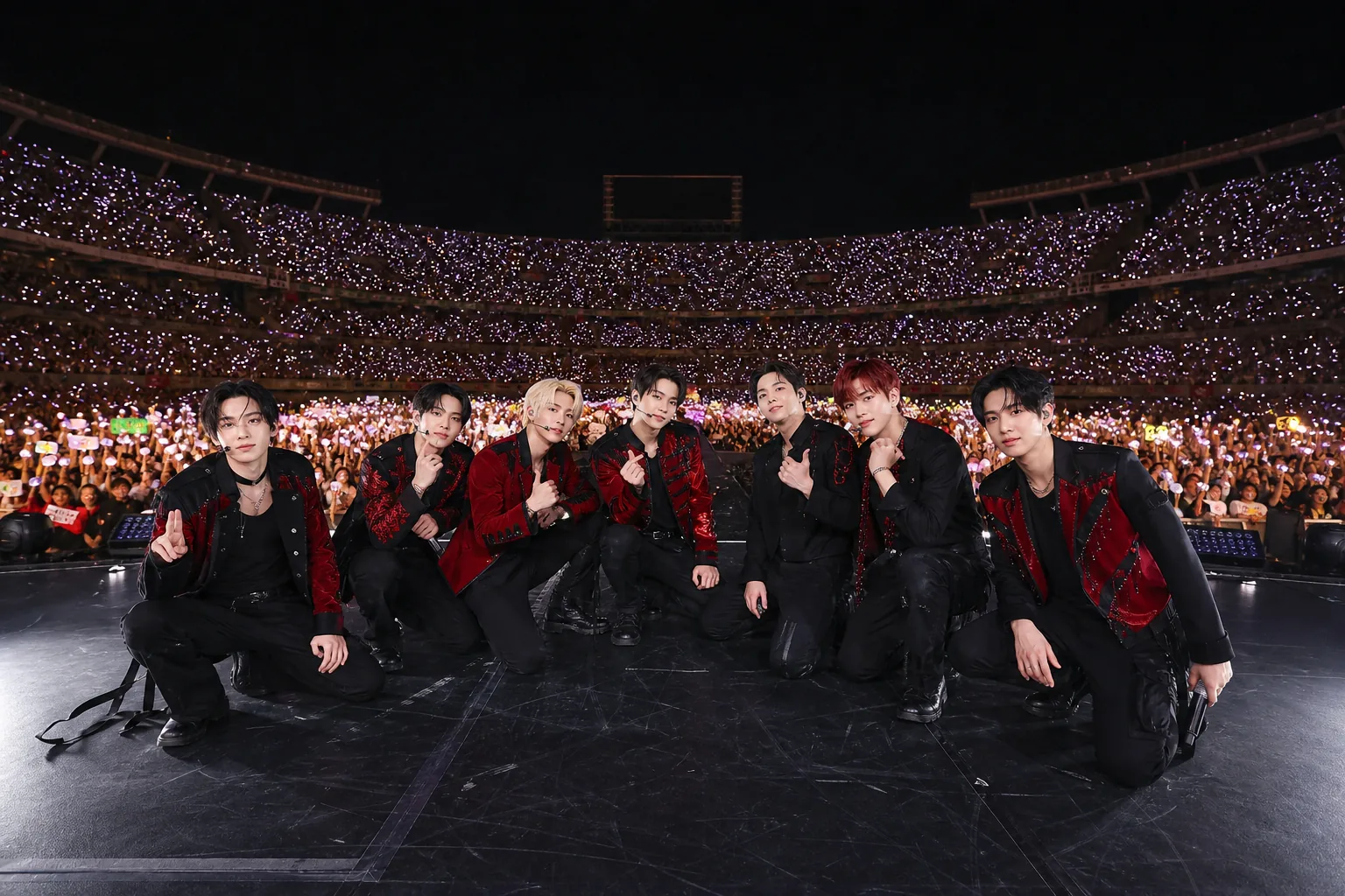 Fans gathered inside a brightly lit arena for a K-pop concert
