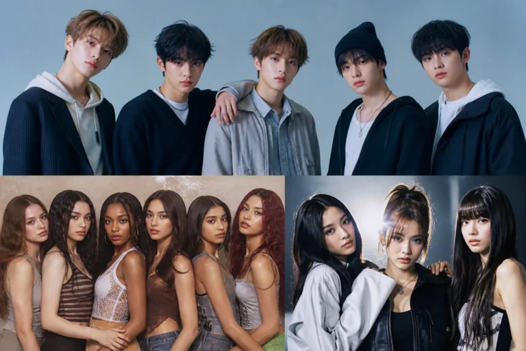 Editorial image representing young K-pop and global pop artists reaching new milestones
