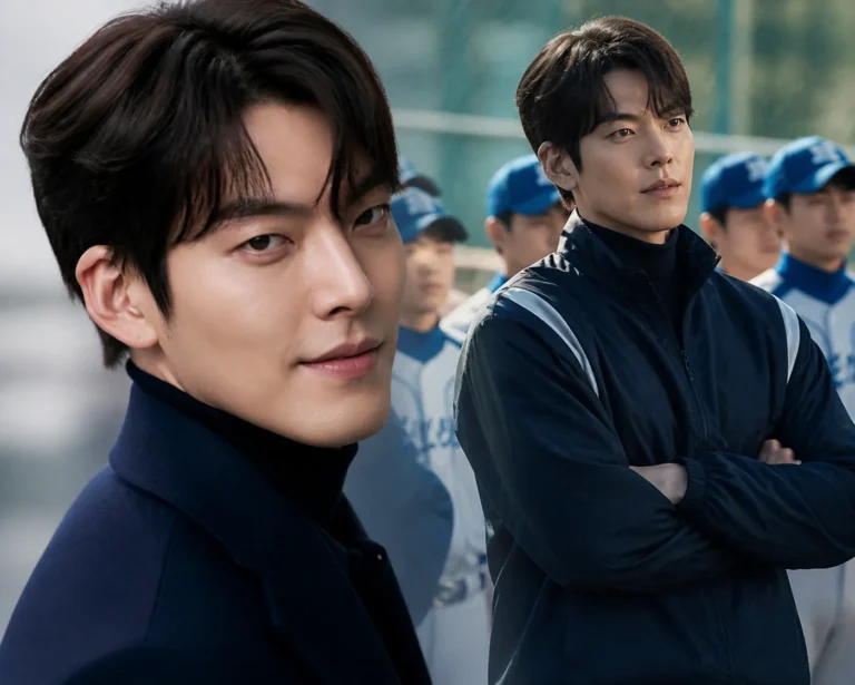 Baseball coach standing near a Korean high school baseball field at sunset