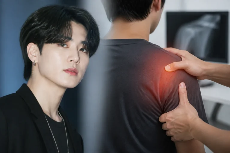 K-pop performer preparing for a live vocal stage during recovery