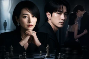 Moody Korean drama thriller scene with two people facing a crisis