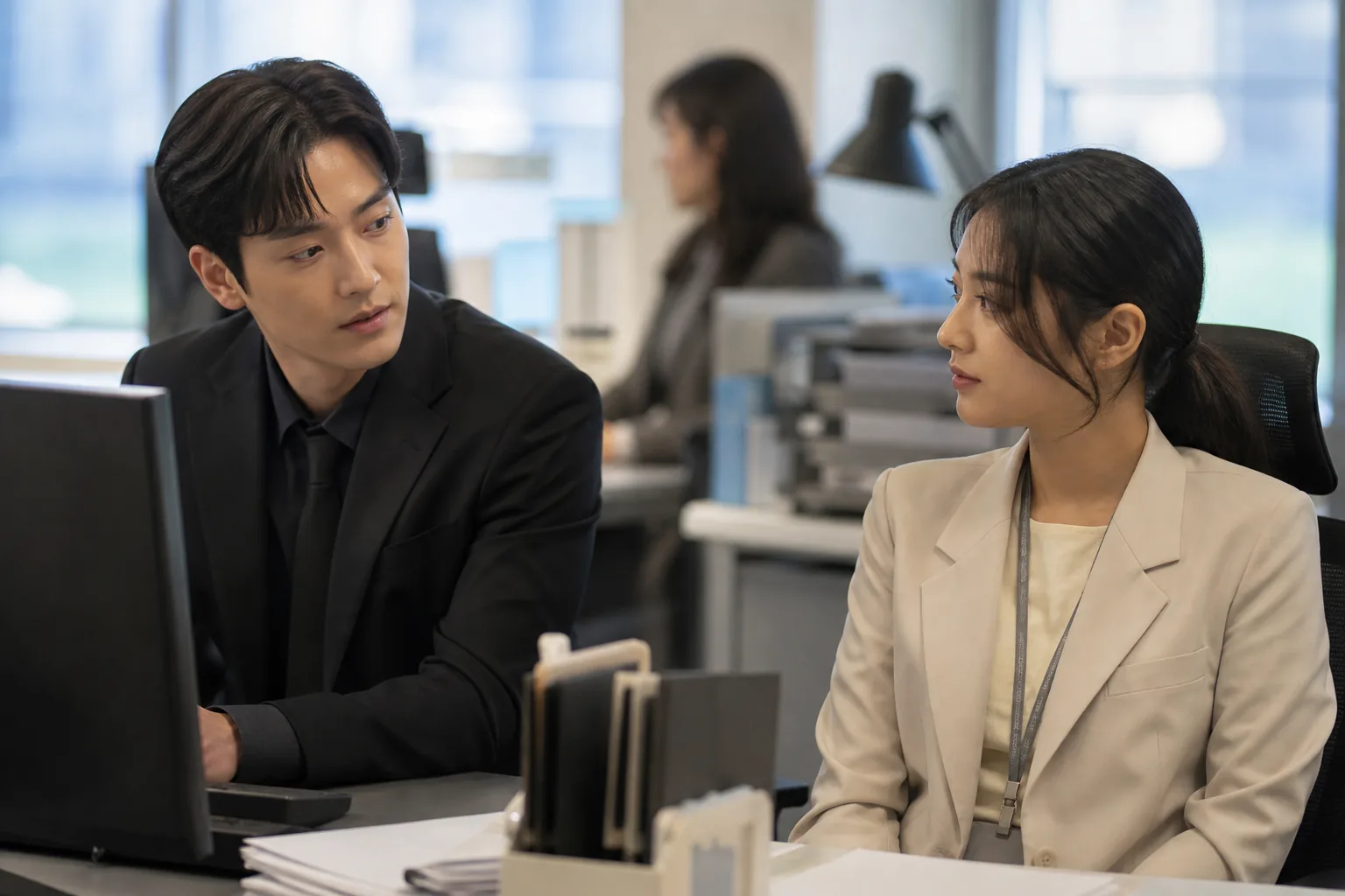 Korean office romance drama scene with colleagues