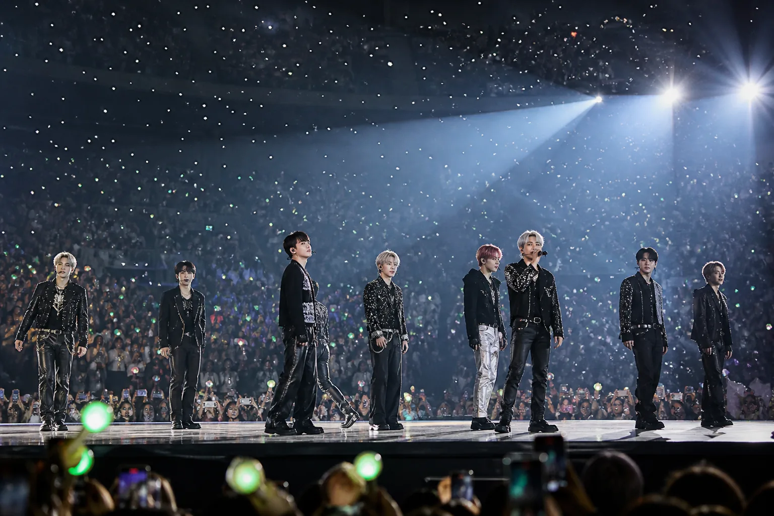 Modern K-pop recording studio visualizing a major label's upcoming album releases