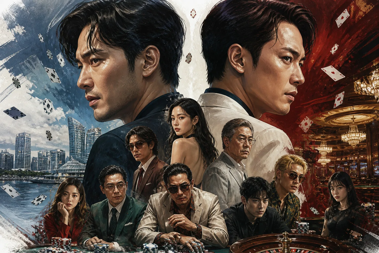 Dramatic casino game table suggesting a rivalry in a Korean thriller