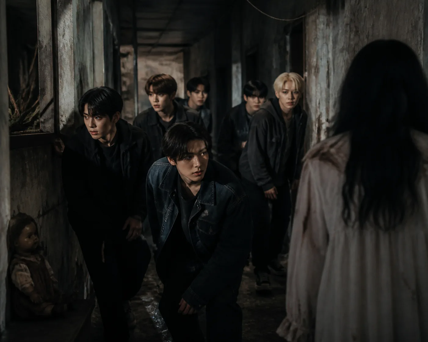 Dark atmospheric alley prepared for a K-pop horror variety challenge