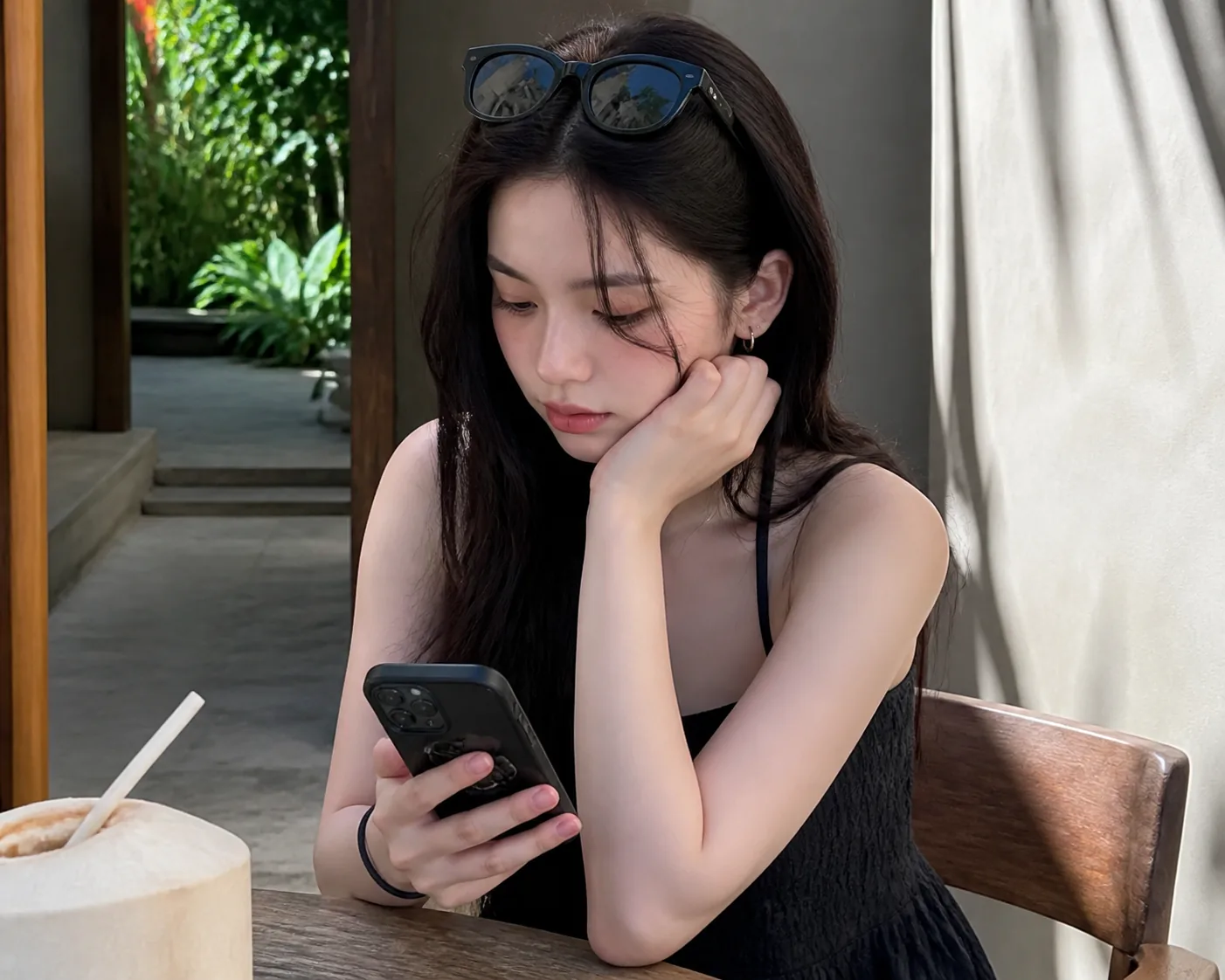 Editorial image of a smartphone beside refreshing summer fruit and water
