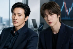 Editorial image representing a joint campaign by actor Won Bin and RIIZE’s Wonbin
