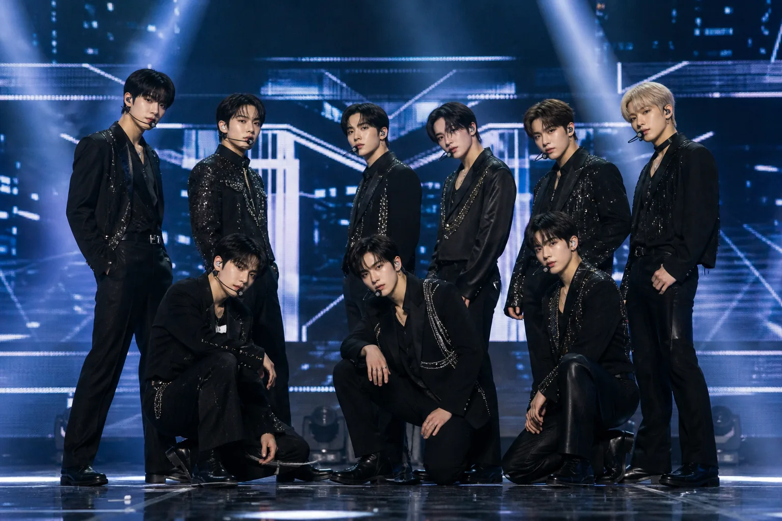 Concert stage lights suggesting a K-pop group’s next era