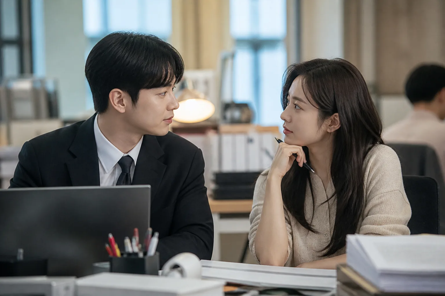 Thoughtful couple in a modern city setting representing a long-term relationship
